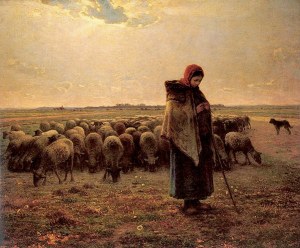 Pastora con su rebaño (Millet, 1864)